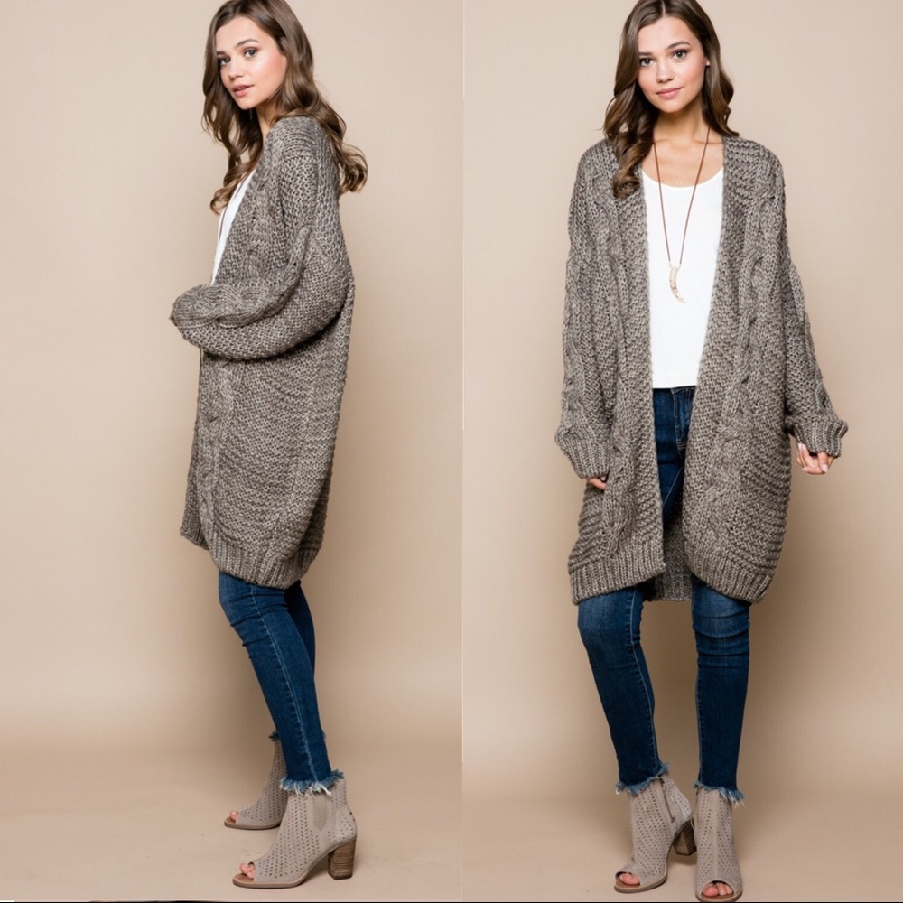 Gray Oversized Loose Knit Fuzzy Cardigan Sweater - Picture 2 of 6
